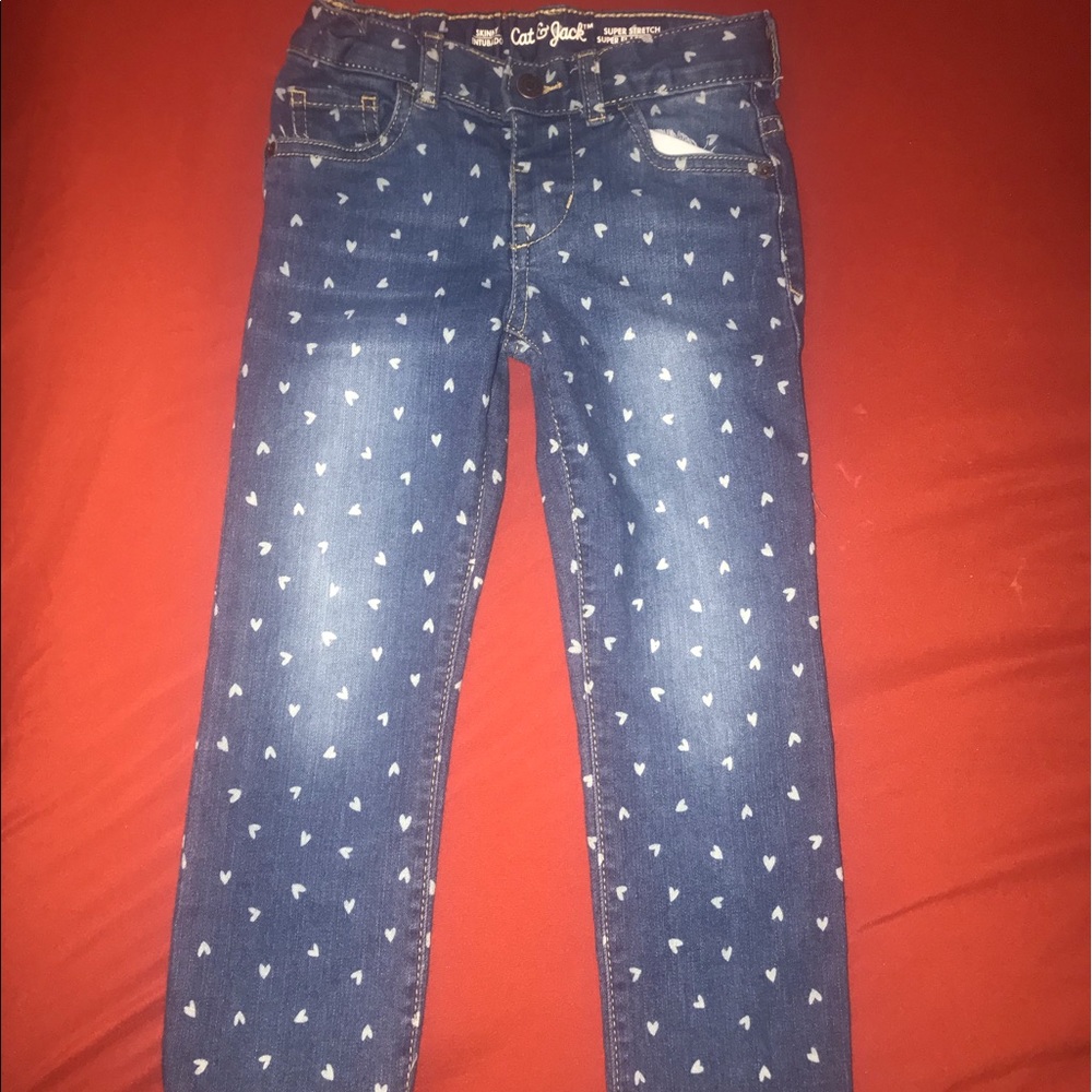 Cat & Jack Skinny Blue Jeans with hearts size 4t